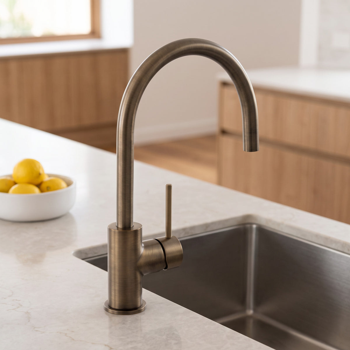 Como Kitchen Mixer Tap in Antique Brass in a kitchen