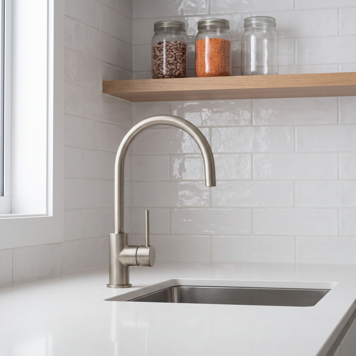 Como Kitchen Mixer Tap in Brushed Nickel in a kitchen