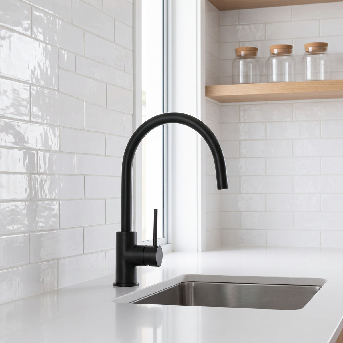 Como Kitchen Mixer Tap in Matte Black in a kitchen