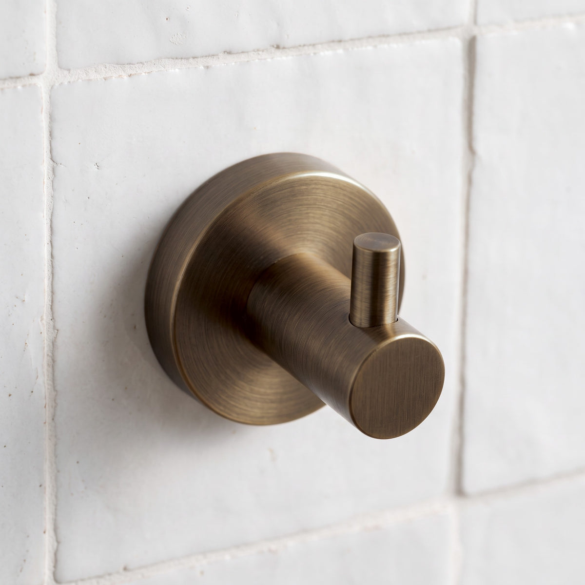 Close-up of the Copenhagen Robe Hook in Antique Brass