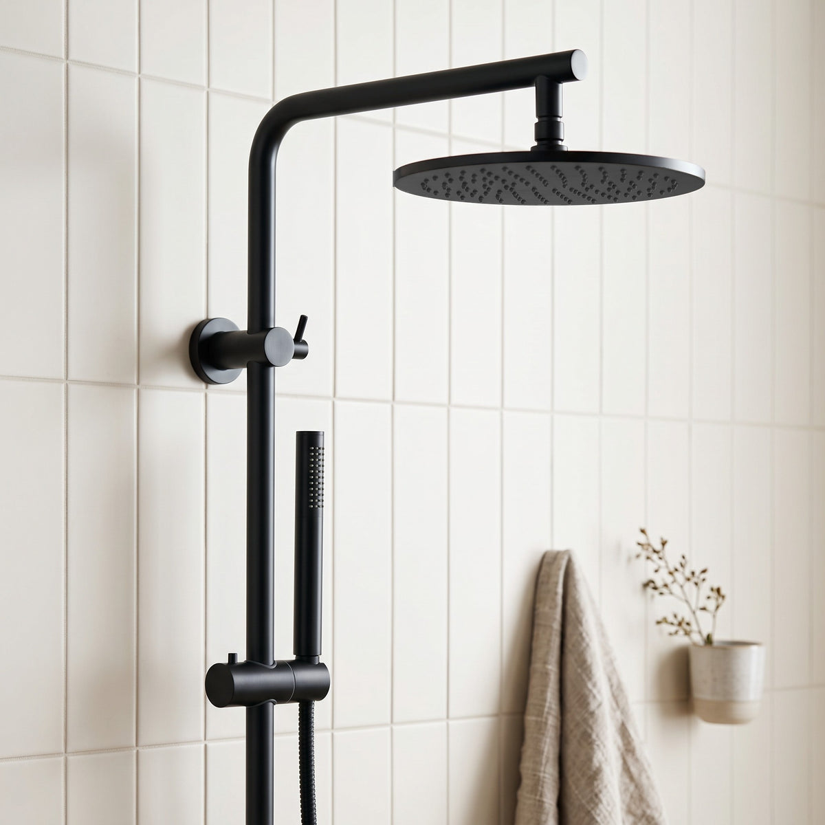Close-up of the Corsica Dual Shower Head in Matte Black
