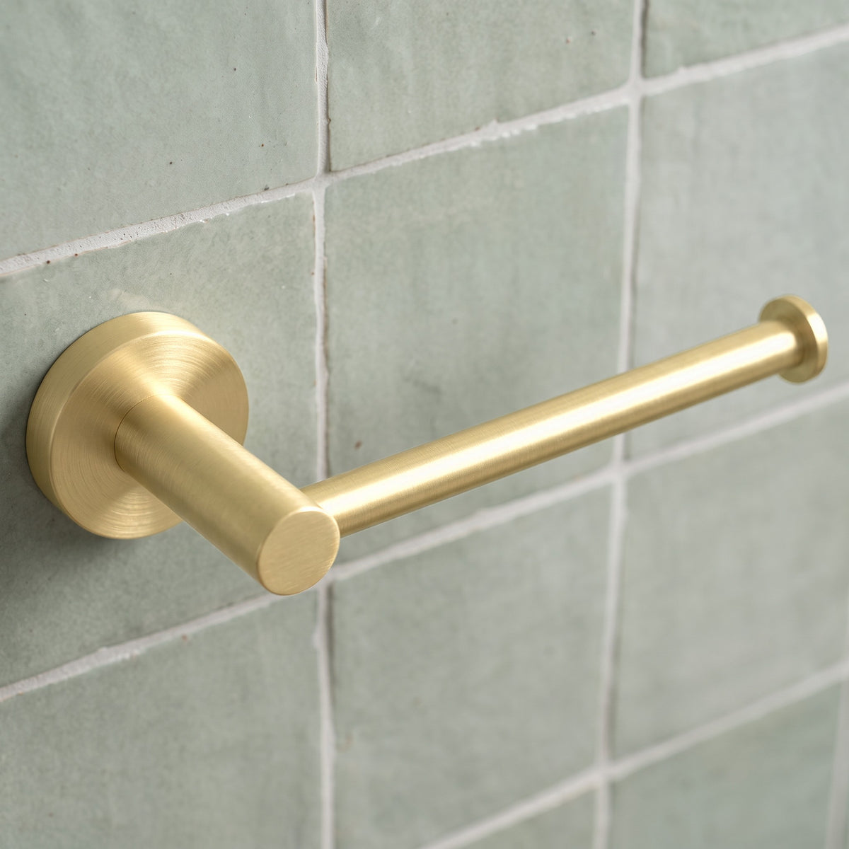 Close-up of the Lille Toilet Roll Holder in Brushed Brass