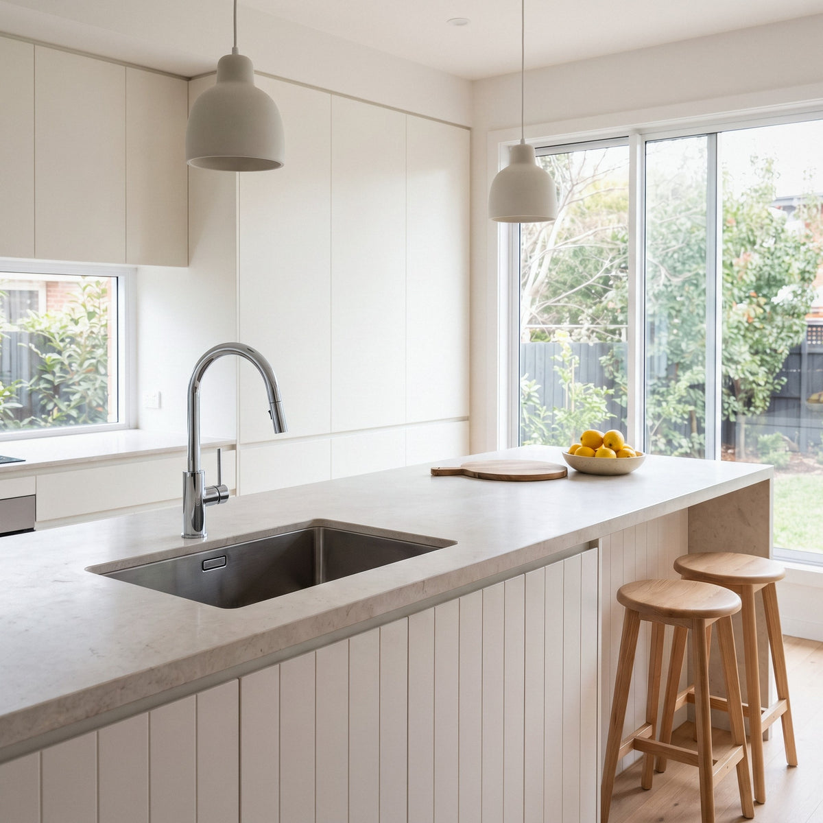Porto Pull-Out Kitchen Mixer in Chrome in a kitchen