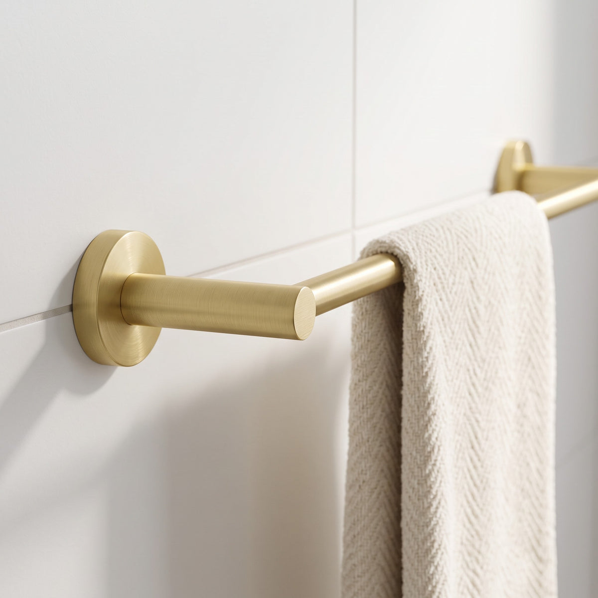 Close-up of the Provence 600mm Single Towel Rail in Brushed Brass
