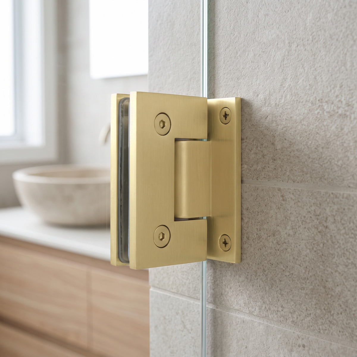 Close-up of the Rennes Shower Hinge Glass to Wall in Brushed Brass
