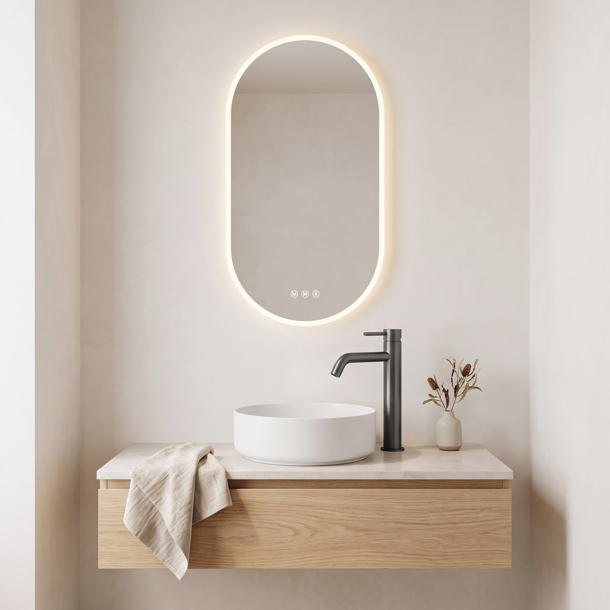 Vienna Tall Basin Mixer in Brushed Gunmetal in a bathroom
