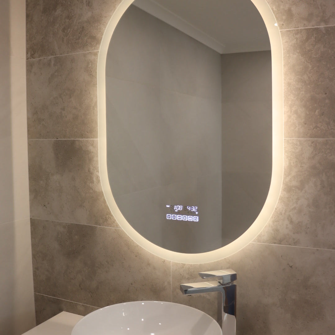 Cozy, intimate bathroom ambiance with soft yellow LED glow