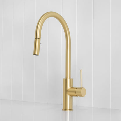 Porto Pull-Out Kitchen Mixer Brushed Brass