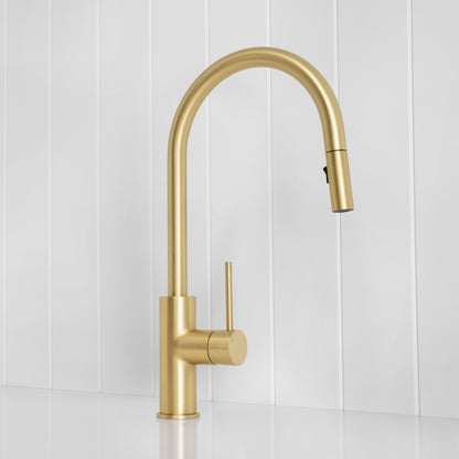 Porto Pull-Out Kitchen Mixer Brushed Brass