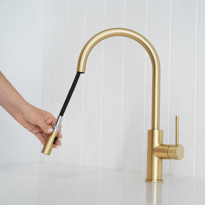 Porto Pull-Out Kitchen Mixer Brushed Brass