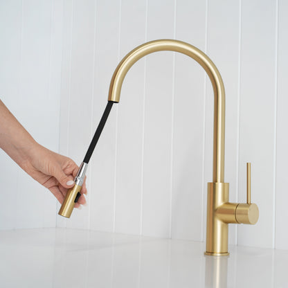 Porto Pull-Out Kitchen Mixer Brushed Brass