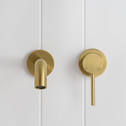 Milano Wall Spout Plus Wall Mixer Brushed Brass