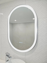 Oval Smart LED Mirror with Silver Frame and Triple-Touch Buttons
