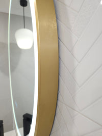 Gold Frame Accentuating Circle-Shaped Smart LED Mirror: Side and Thickness
