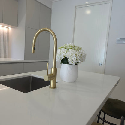 Porto Pull-Out Kitchen Mixer Brushed Brass