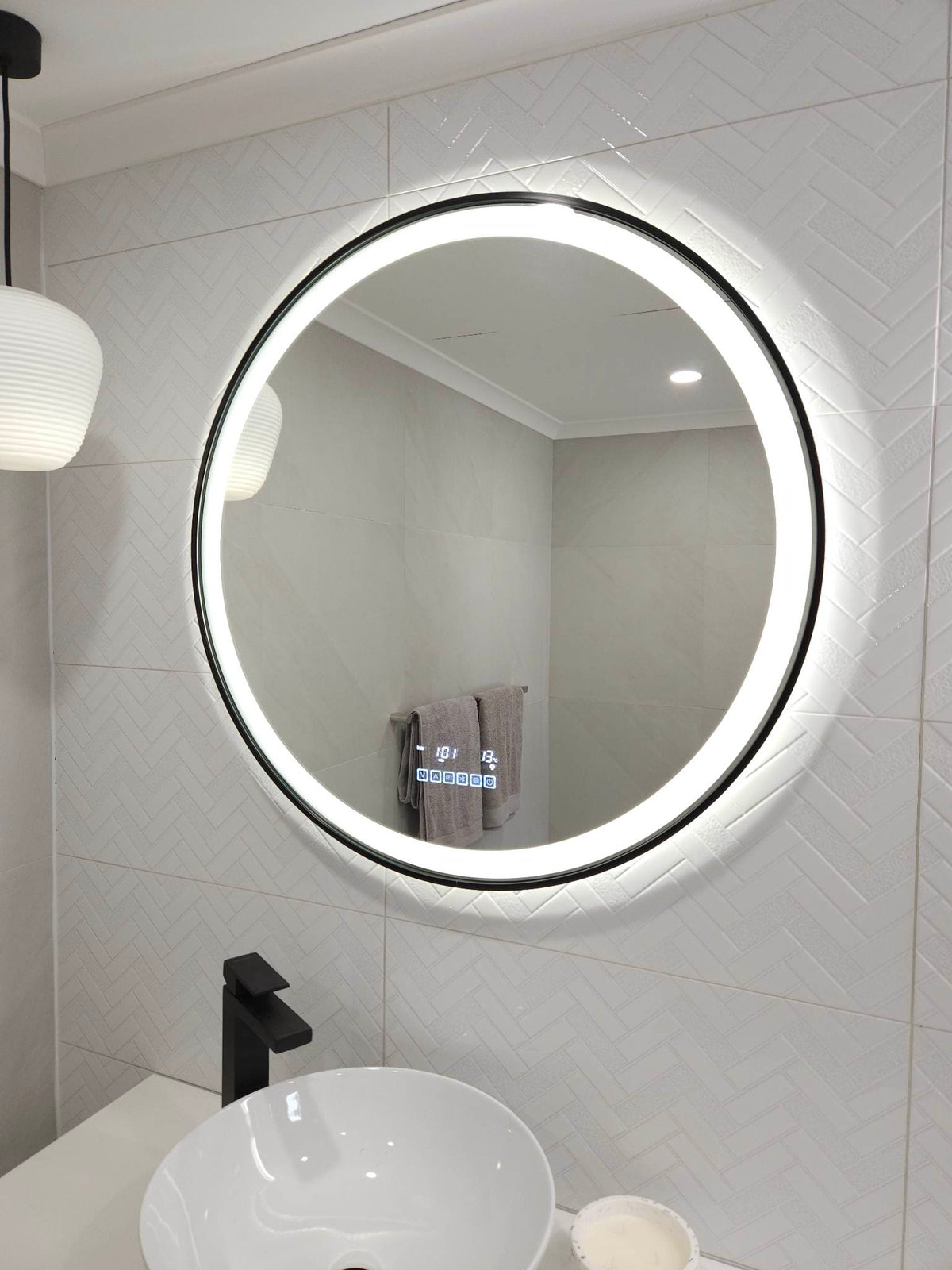 InVogue Smart LED Mirror Bringing Light to White-Themed Powder Room
