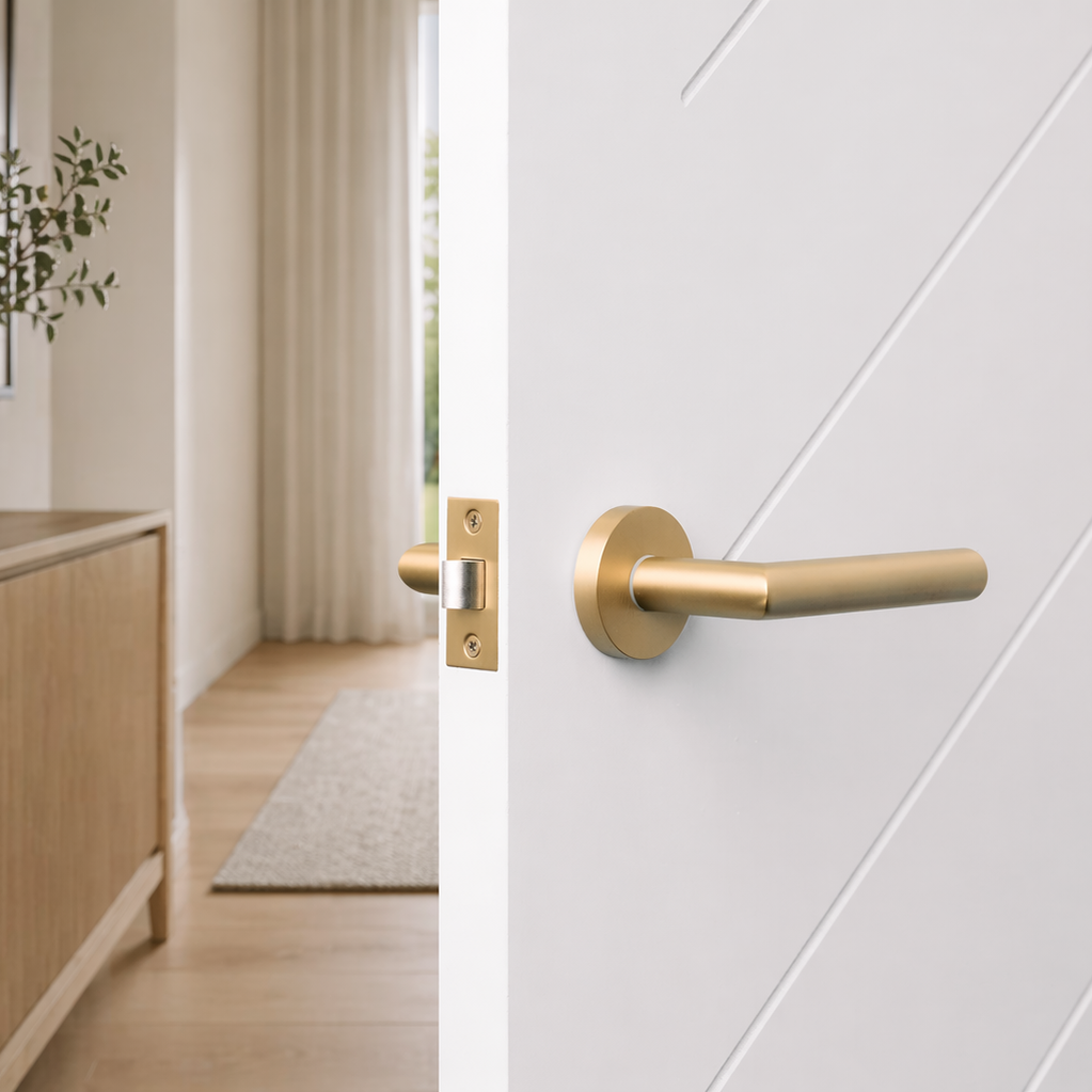 Santorini Door Handle Brushed Brass
