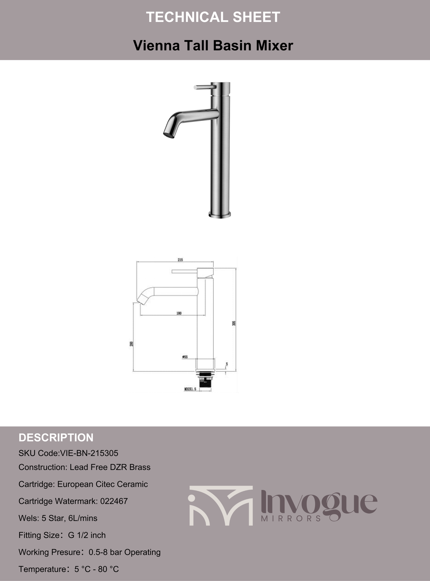 Vienna Tall Basin Mixer Gunmetal
