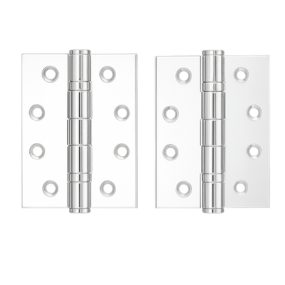Venezia Door Butt Hinge in Chrome, pair of hinges laid flat, front view showing the knuckles and screw holes