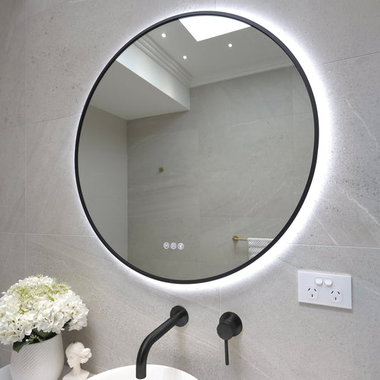 Angled view of the Bellagio round Matte Black frame showing its side wall and return lip