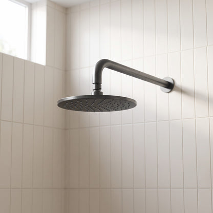 Bordeaux Wall Mounted Shower Head with Arm in Brushed Gunmetal in a shower