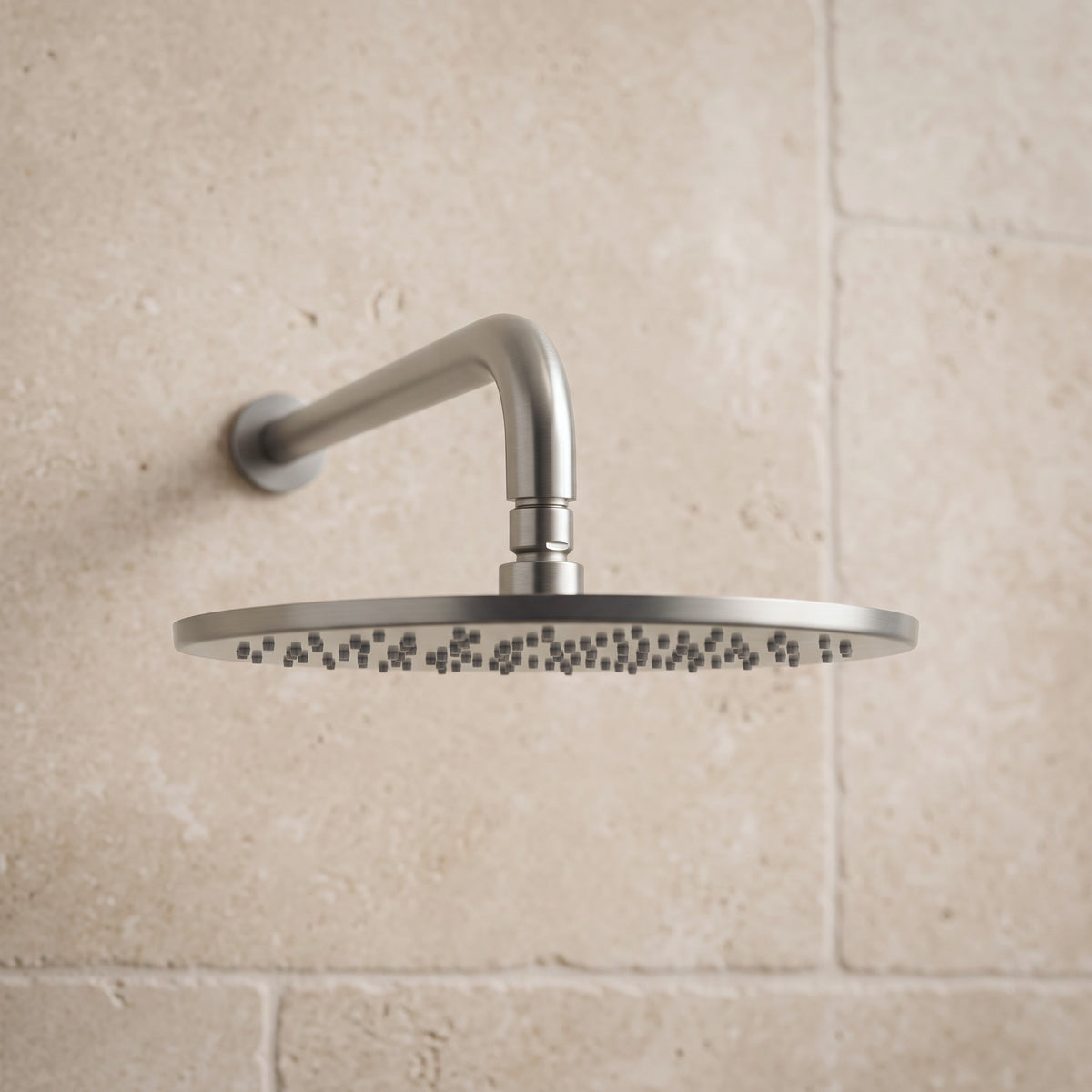 Close-up of the Bordeaux Wall Mounted Shower Head with Arm in Brushed Nickel