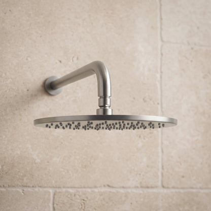 Close-up of the Bordeaux Wall Mounted Shower Head with Arm in Brushed Nickel