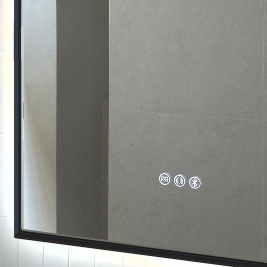 Close-up of the Calais mirror touch icons and flat-bottom corner, Matte Black frame