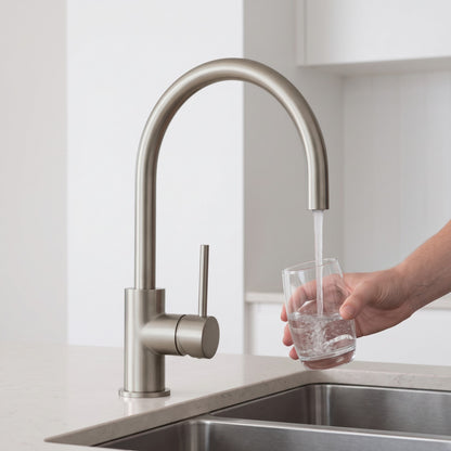 Como Kitchen Mixer Tap in Brushed Nickel in use in a kitchen