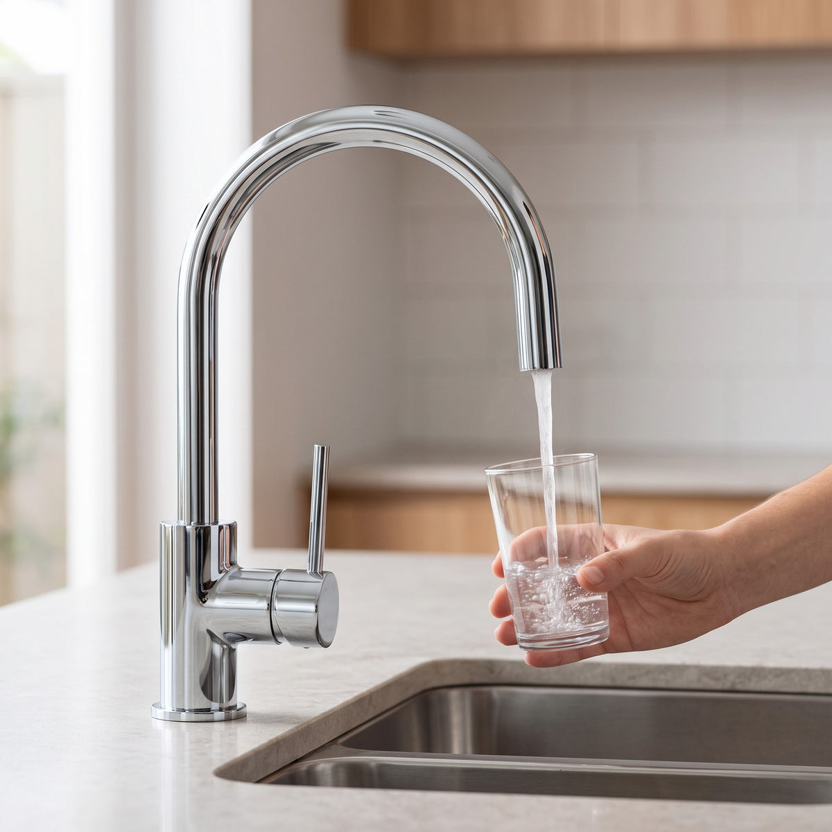 Como Kitchen Mixer Tap in Chrome in use in a kitchen