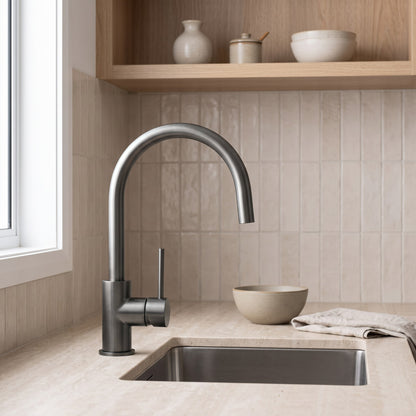 Como Kitchen Mixer Tap in Brushed Gunmetal in a kitchen