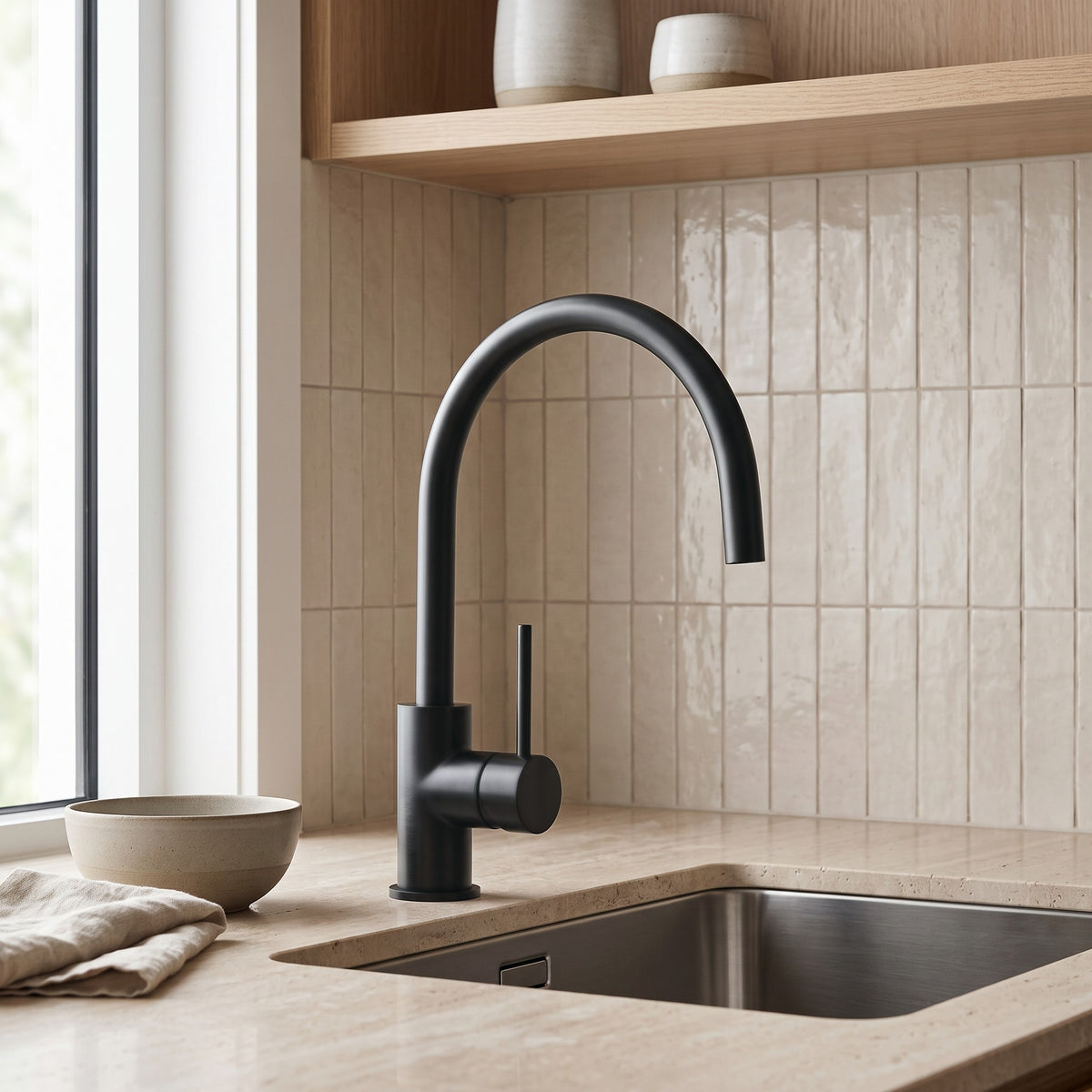 Como Kitchen Mixer Tap in Matte Black in a kitchen