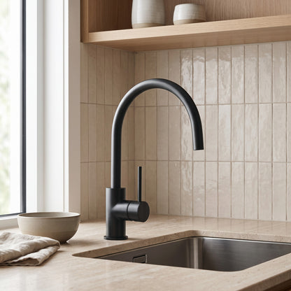 Como Kitchen Mixer Tap in Matte Black in a kitchen