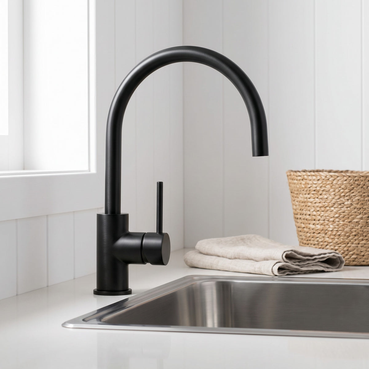 Como Kitchen Mixer Tap in Matte Black in a kitchen
