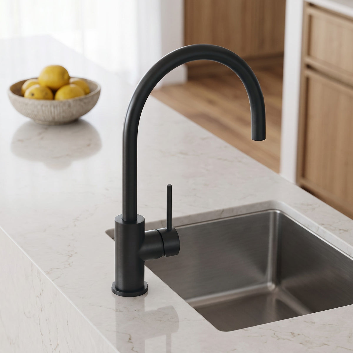 Como Kitchen Mixer Tap in Matte Black in a kitchen