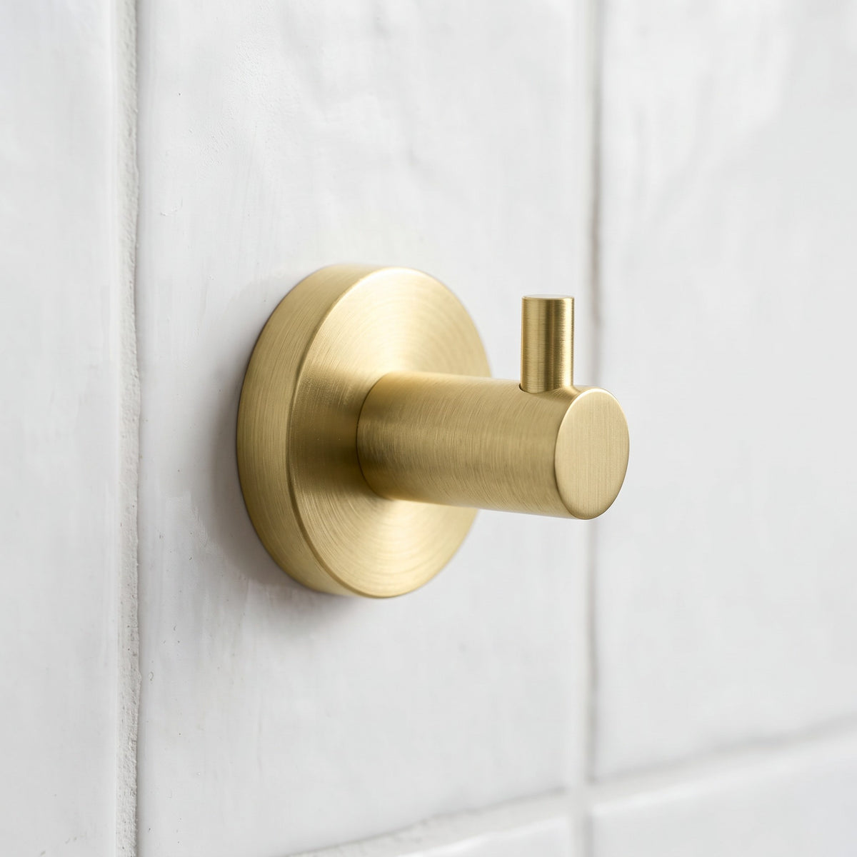 Close-up of the Copenhagen Robe Hook in Brushed Brass