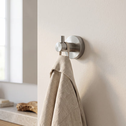 Copenhagen Robe Hook in Brushed Nickel in a bathroom