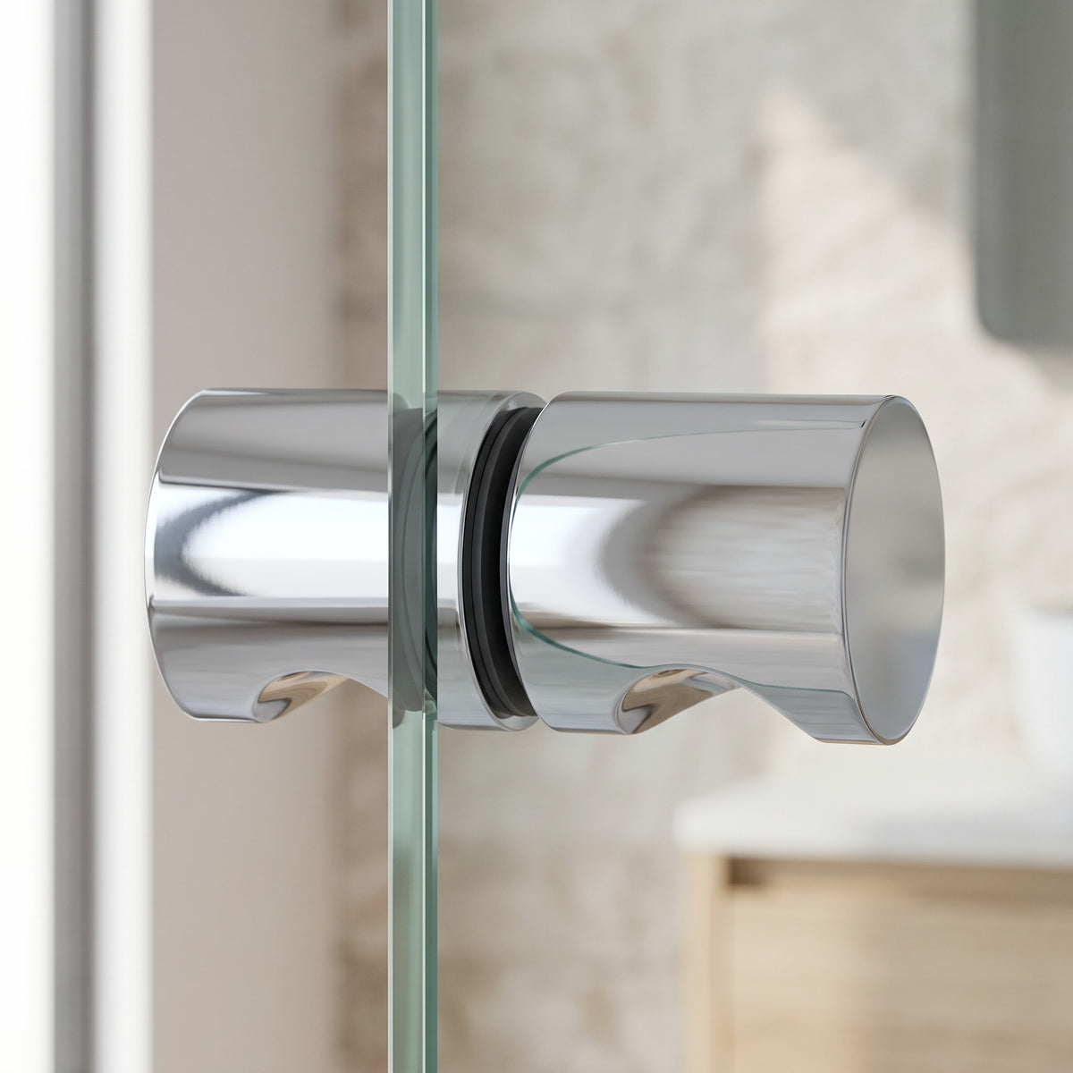 Close-up of the Corfu Shower Door Handle in Chrome