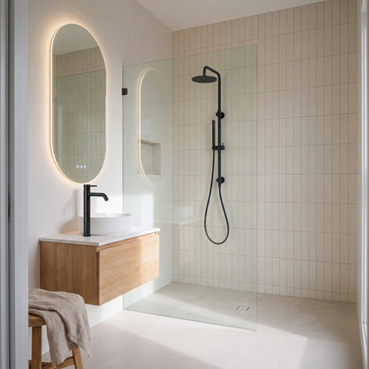 Corsica Dual Shower Head in Matte Black in a shower