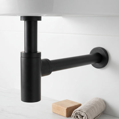 Close-up of the Firenze Basin Bottle Trap in Matte Black