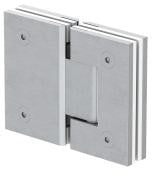 Geneva Shower Hinge Glass to Glass in Chrome, small drawing of the hinge clamped between two glass panels