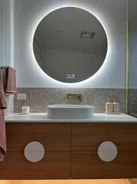 Close-up of Vanity Area in Beige, Brown, Gold, and White Theme Bathroom