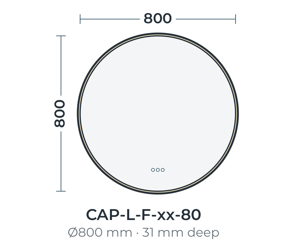 Capri framed LED mirror dimensions, 800 mm diameter
