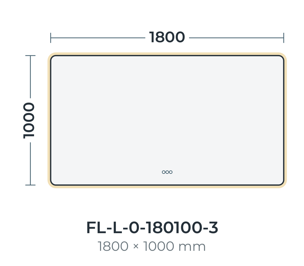 Florence LED mirror dimensions, 1800 x 1000 mm
