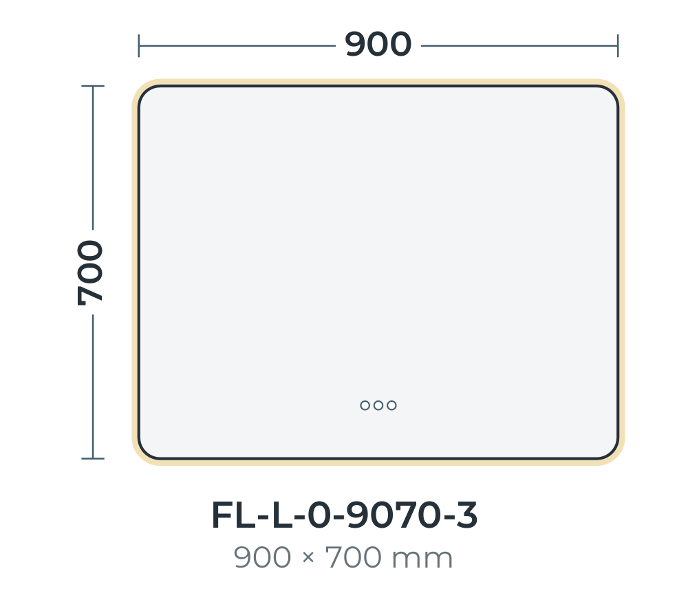 Florence LED mirror dimensions, 900 x 700 mm