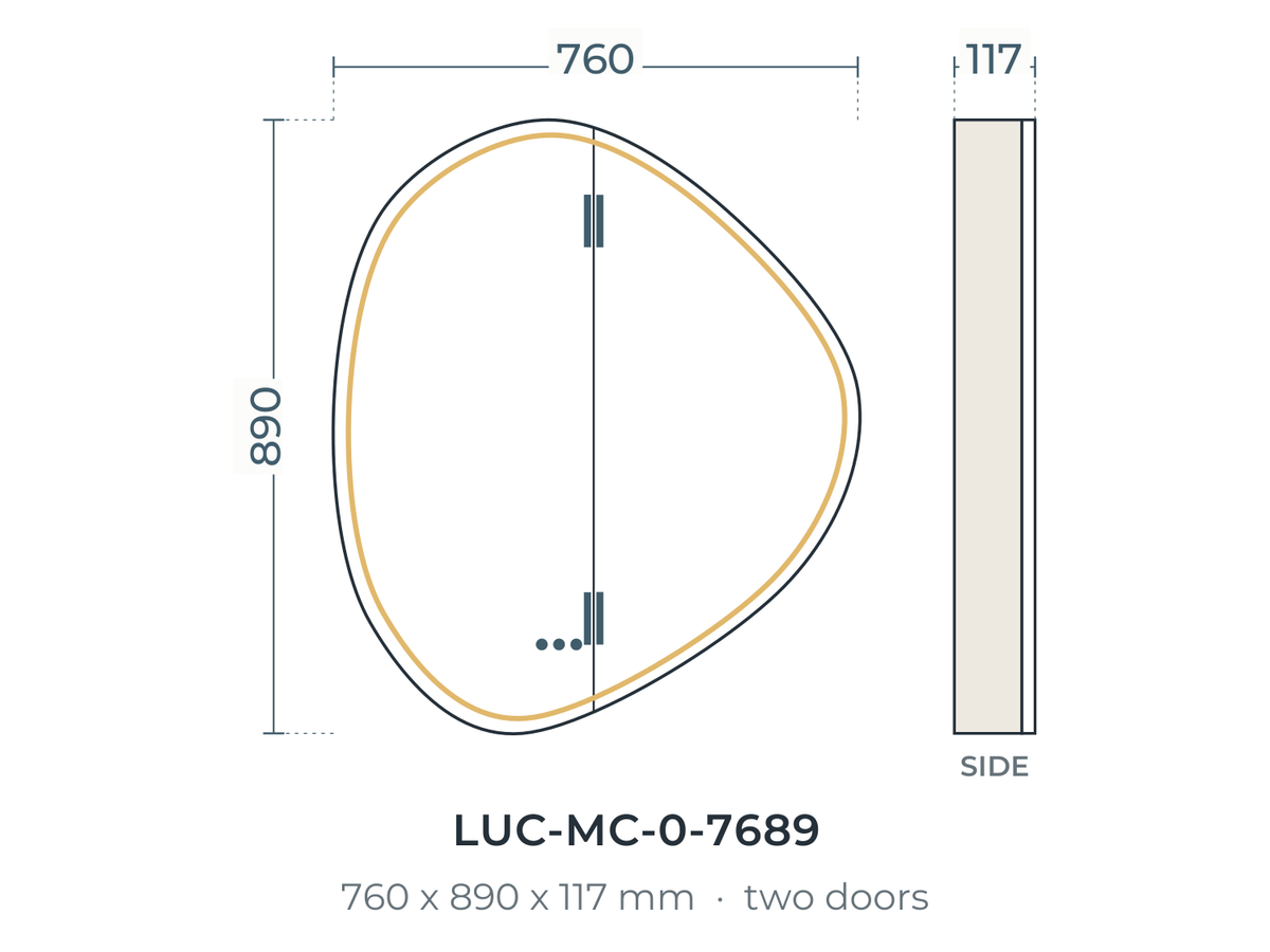 Lucca mirror cabinet dimensions, 760 x 890 x 117 mm