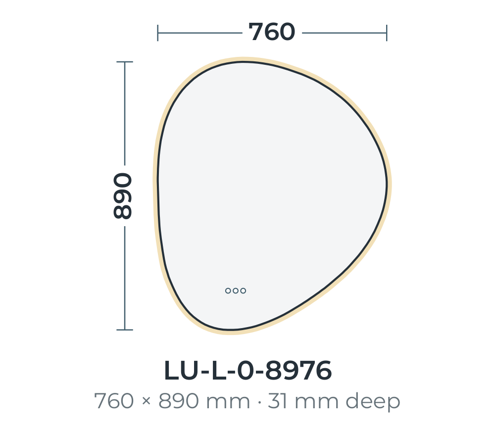 Lucca LED mirror dimensions, 760 x 890 mm