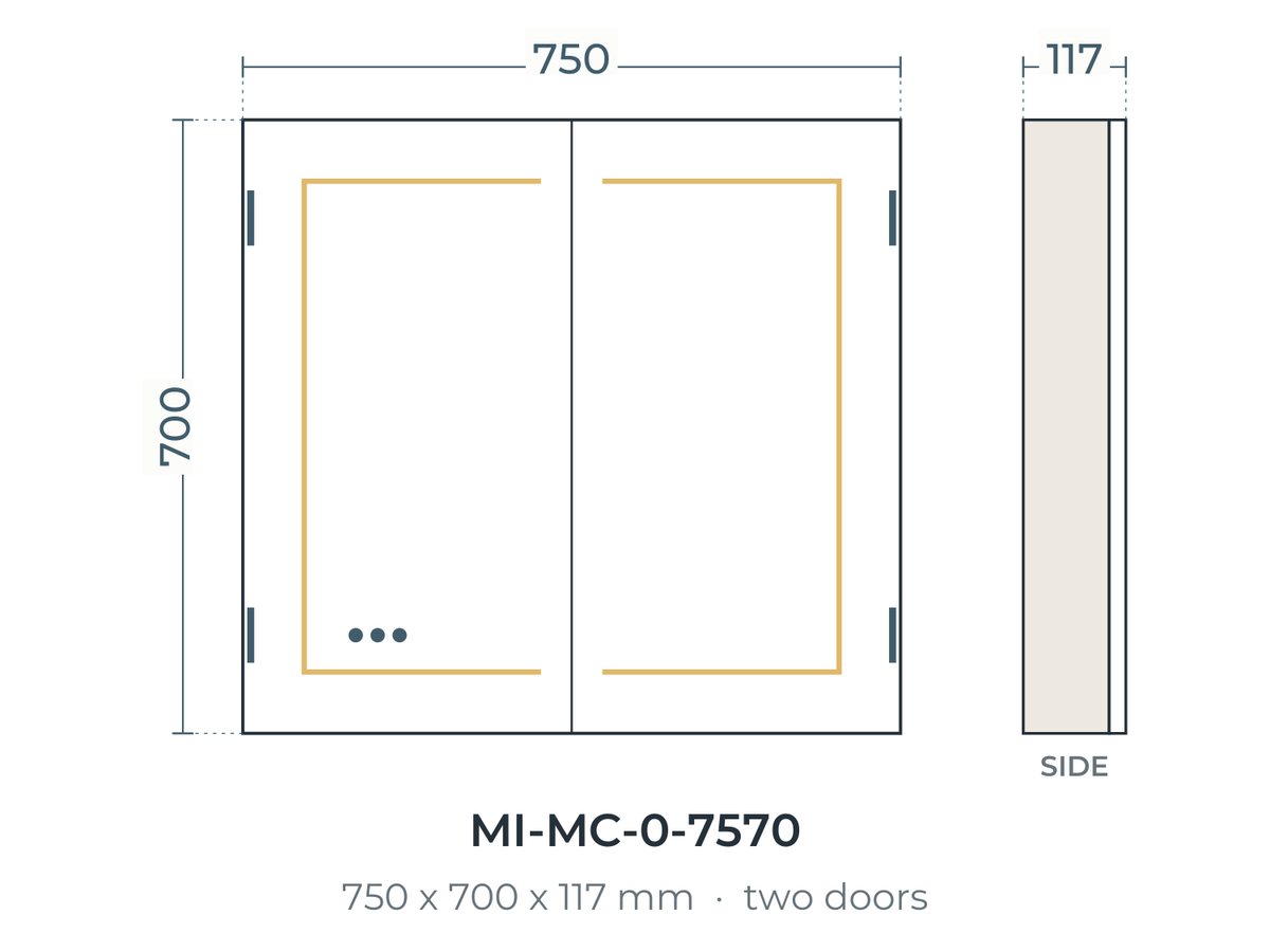 Milan MI-MC-0-7570 dimensions: 750 x 700 x 117 mm, two doors