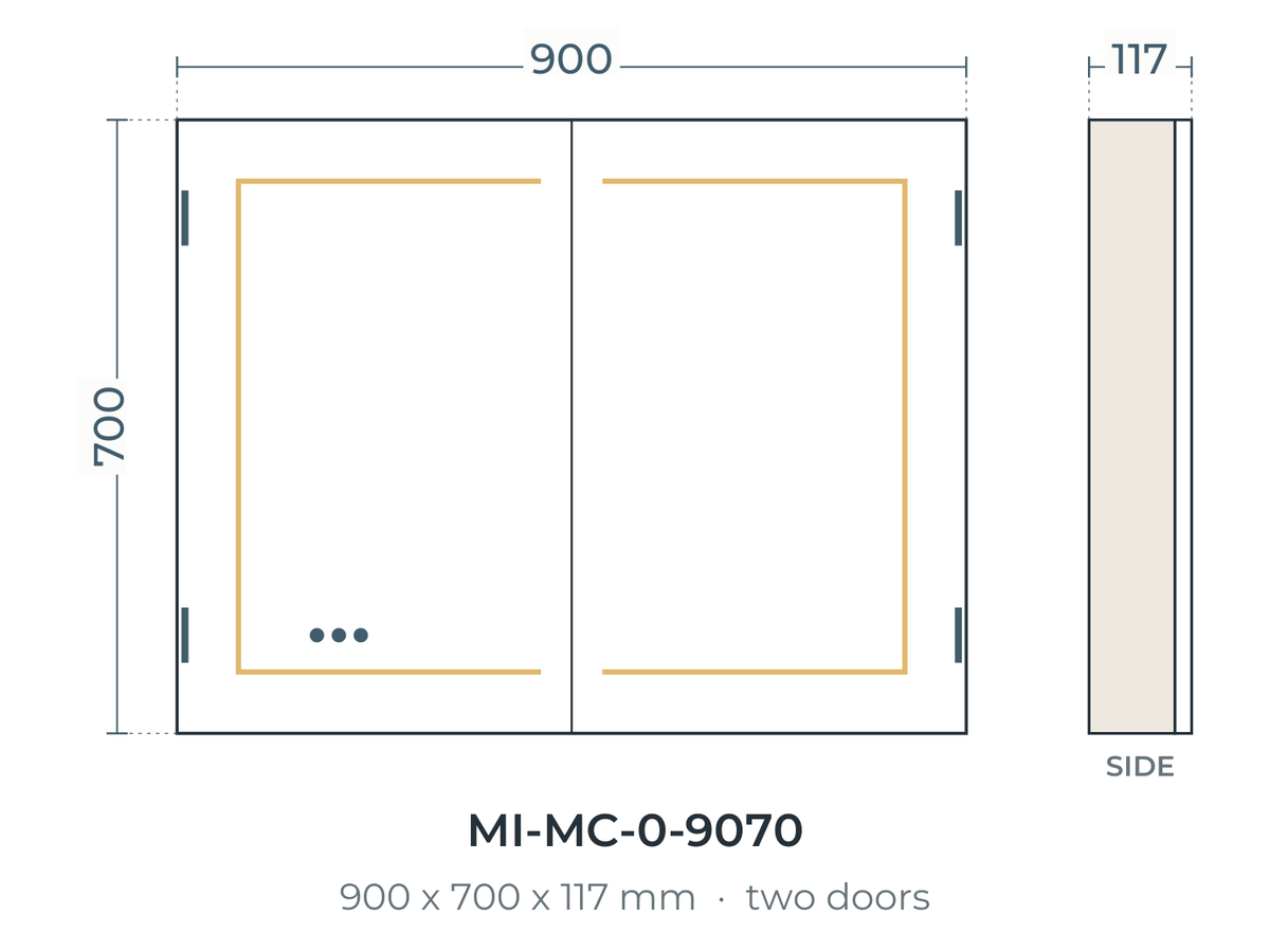 Milan MI-MC-0-9070 dimensions: 900 x 700 x 117 mm, two doors