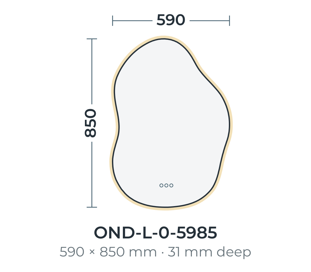 Onde LED mirror dimensions, 590 x 850 mm